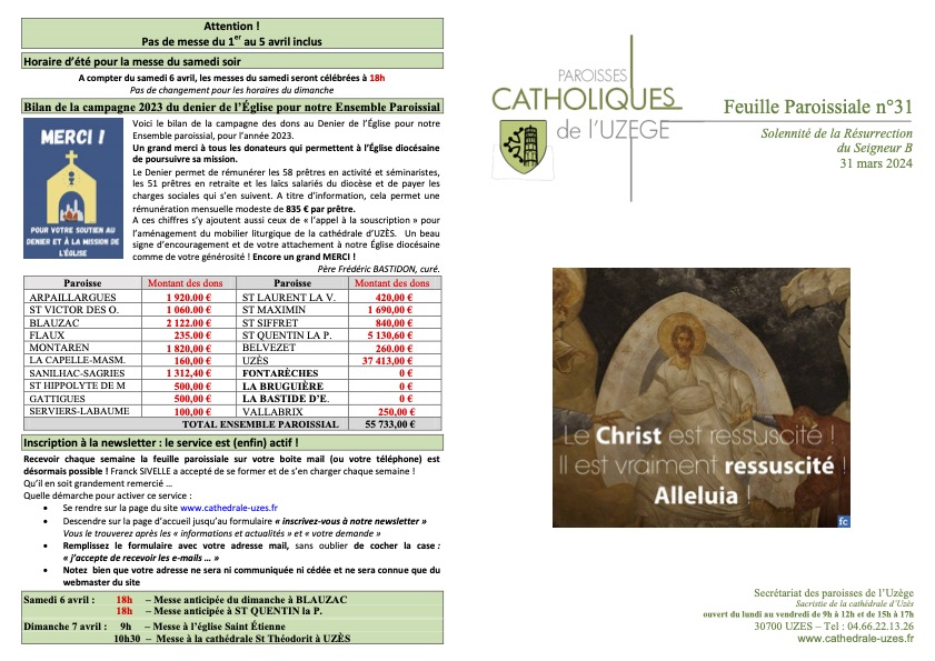 Feuille paroissiale N°31