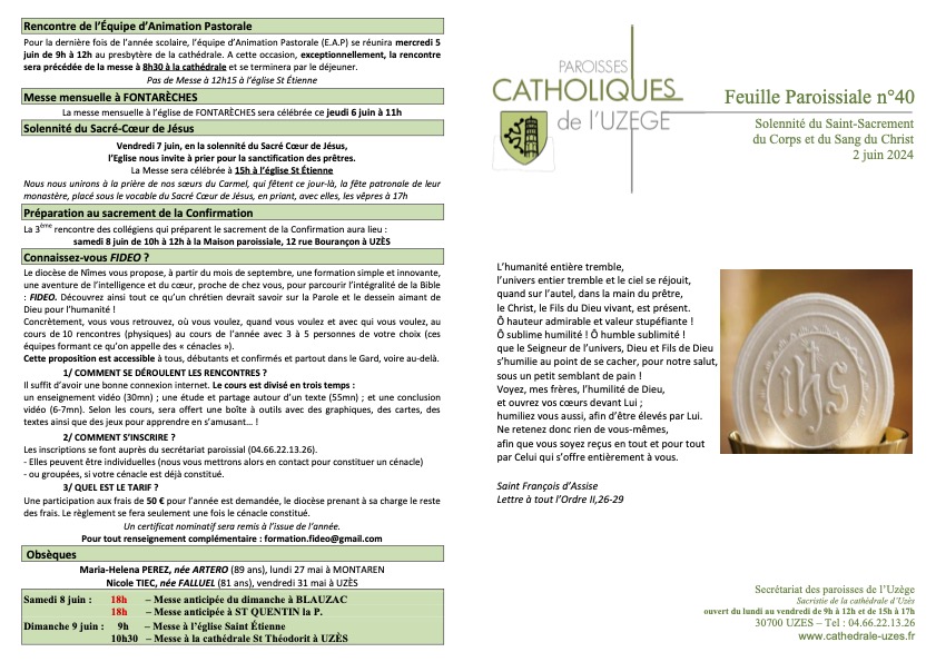 Feuille paroissiale N°40