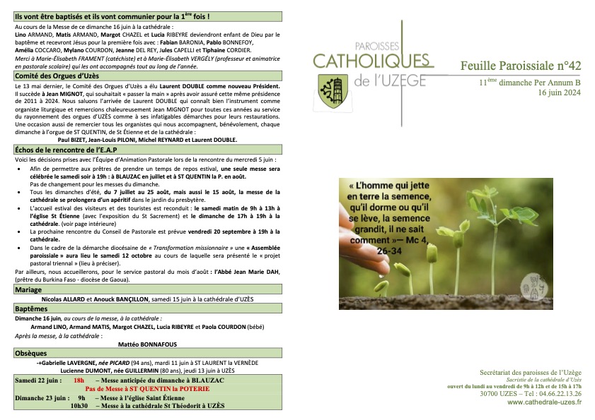 Feuille paroissiale N°42
