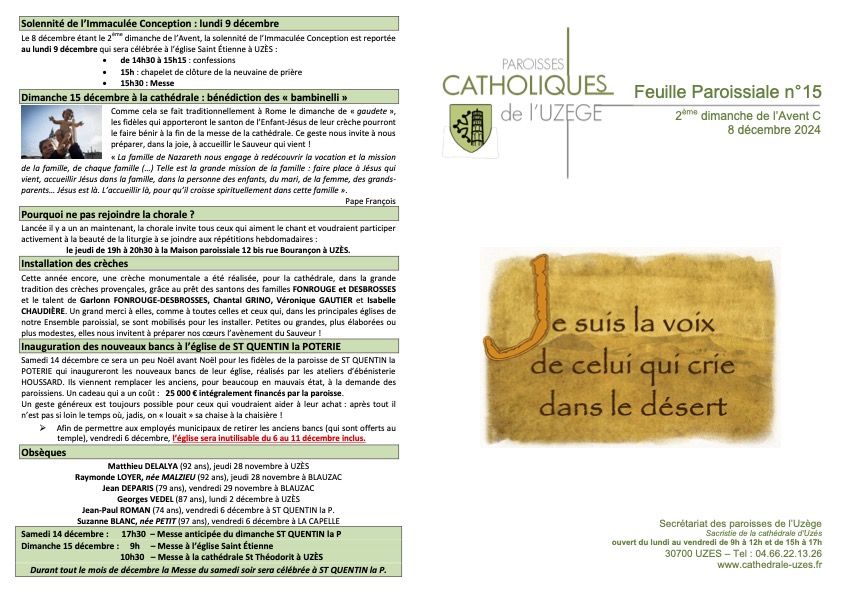 Feuille paroissiale N°15