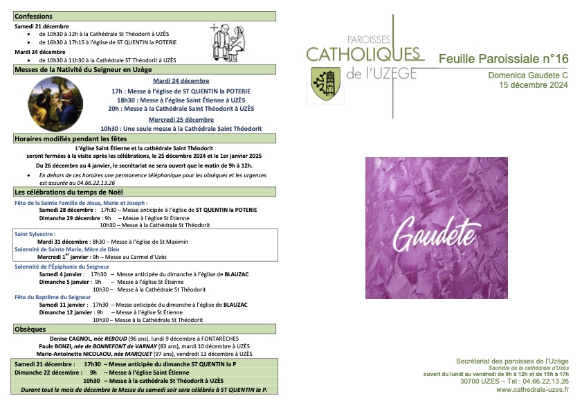 Feuille paroissiale N°16