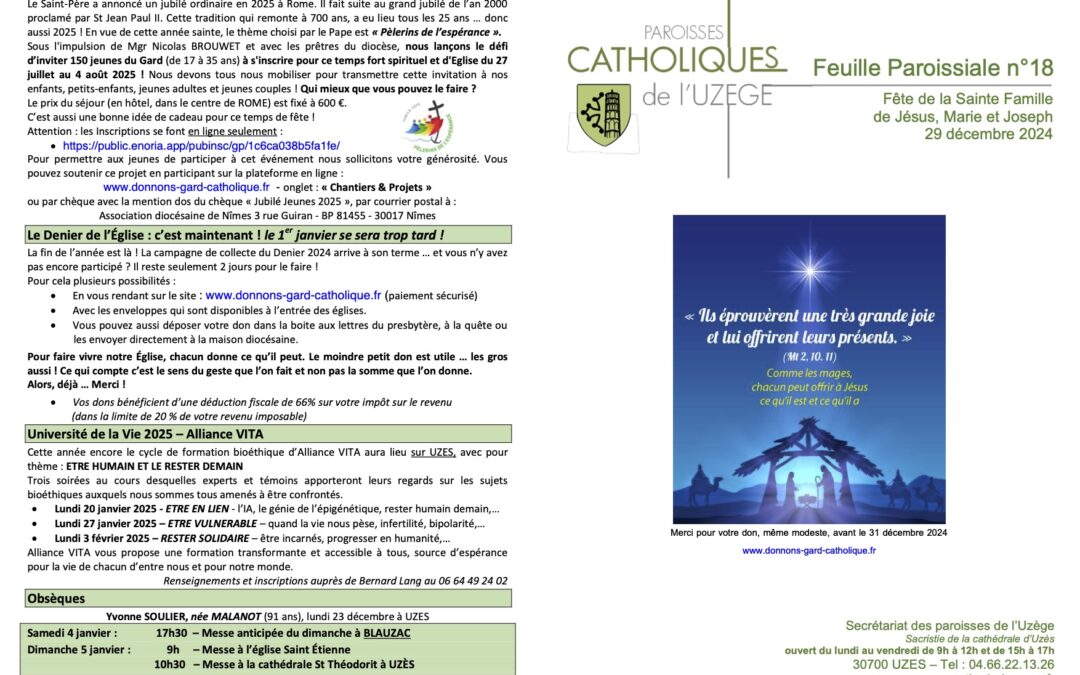 Feuille paroissiale N°18